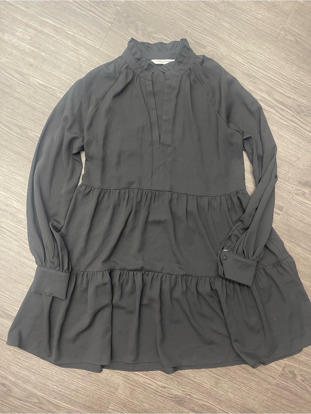 Amanda Uprichard Black Ruffled Mock-Neck Dress